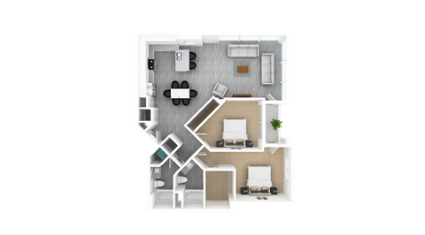 2 Bed 2 Bath, 1,436 sq ft, Bluebeech Floorplan at The Whit in Indianapolis, IN 46204